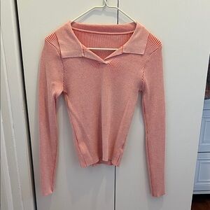 Pink Ribbed Long Sleeve Sweater